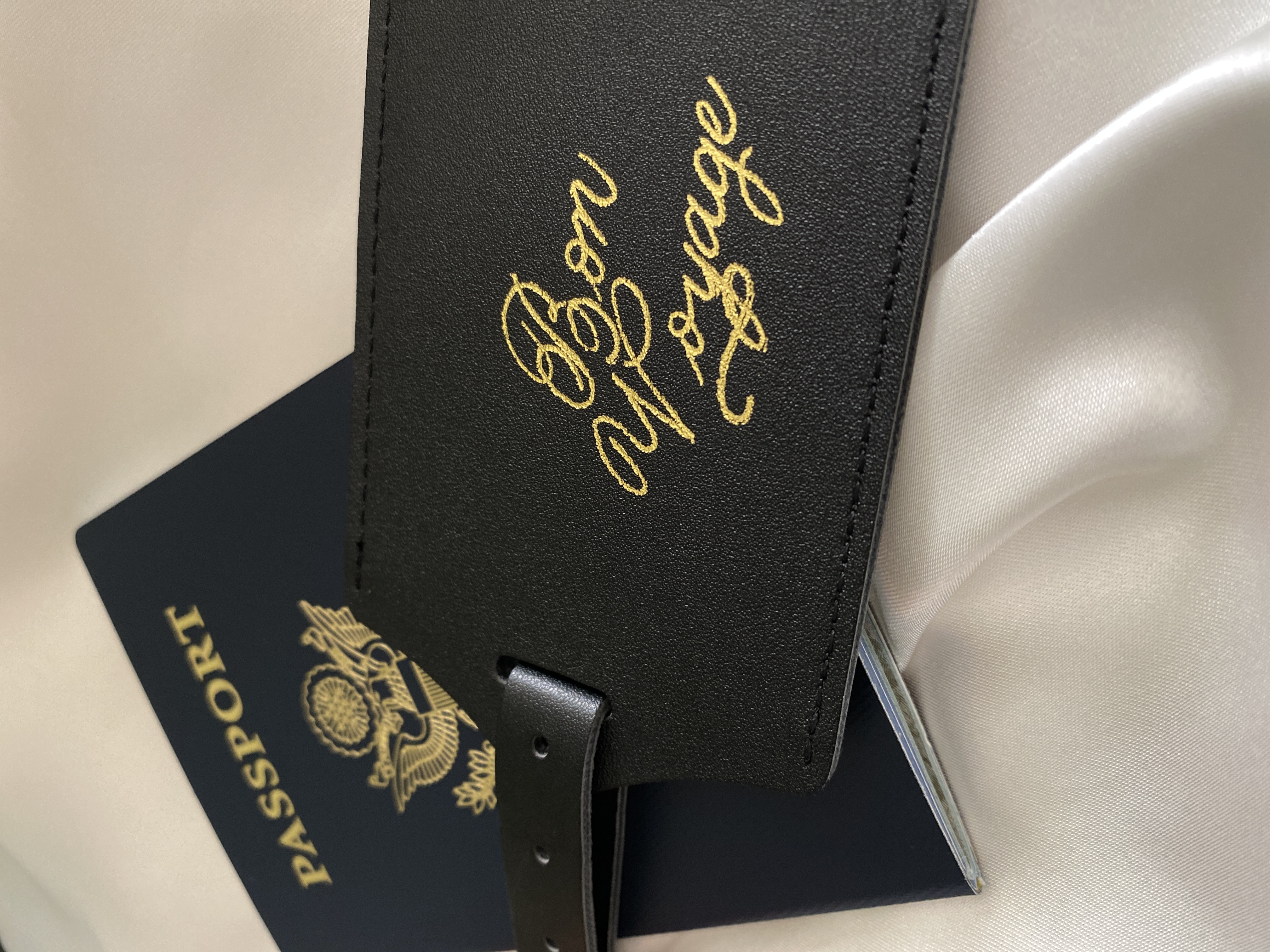 Gold-foiled luggage tag